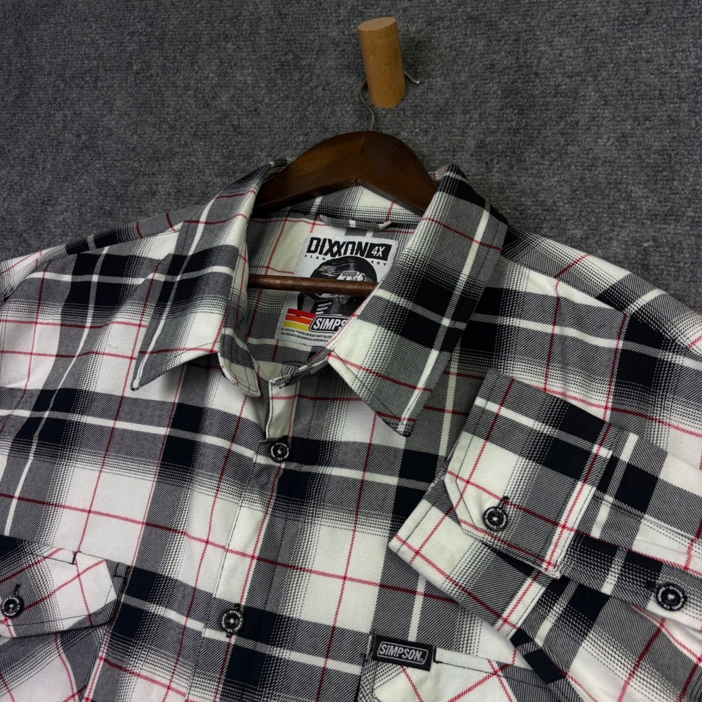 Dixxon Flannel Co Simpson Shirt Mens 4X White Black Red Plaid D-Tech Button Up